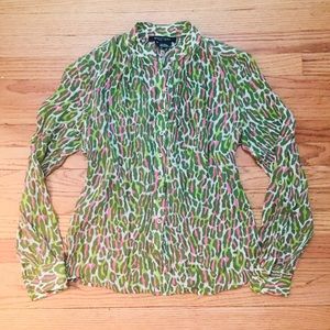 100% Silk Leopard Print Long Sleeve Blouse